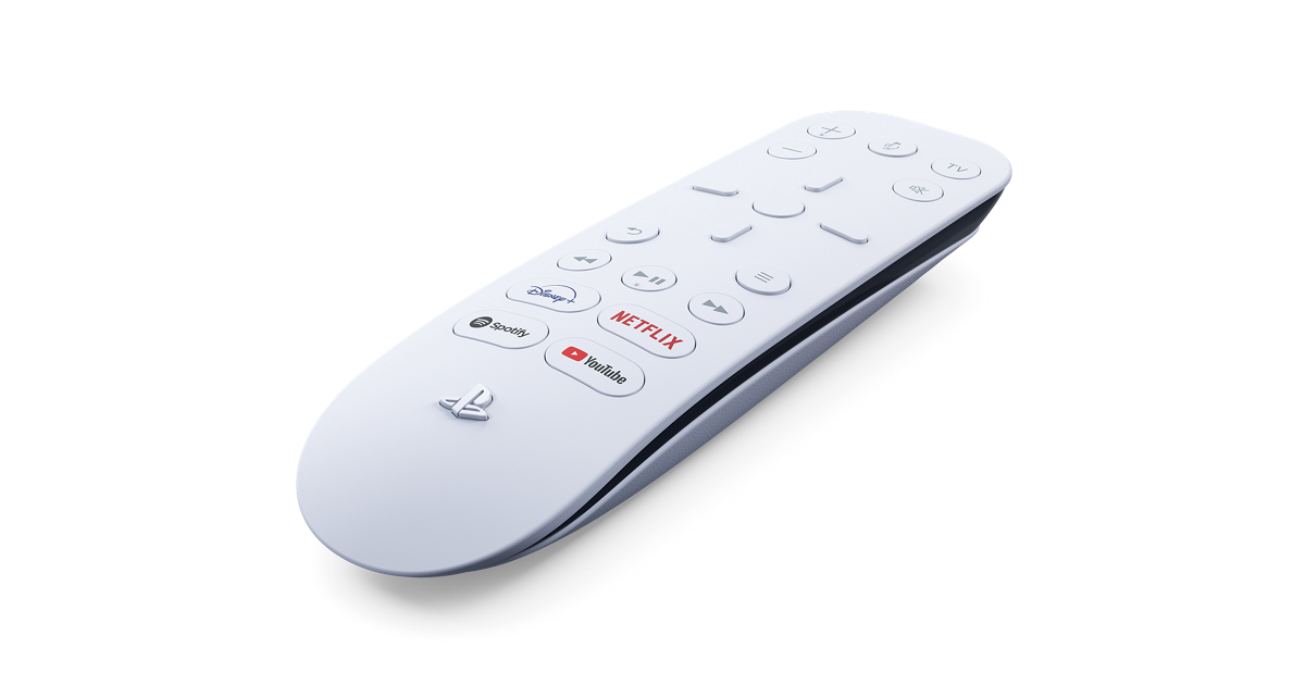 PS5 Media Remote white remote with entertainment app buttons